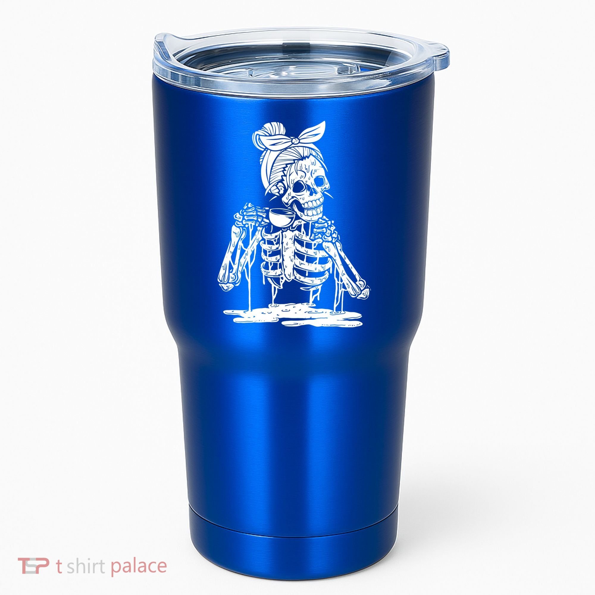Caffeinated Skeleton Messy Bun Coffee Lover Skull Halloween Gift Tumbler