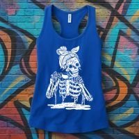 Caffeinated Skeleton Messy Bun Coffee Lover Skull Halloween Gift Women's Tank Top thumb 3