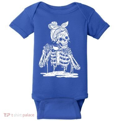 Caffeinated Skeleton Messy Bun Coffee Lover Skull Halloween Gift Baby Bodysuit