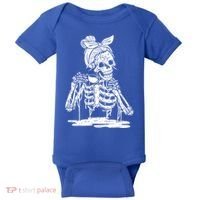 Caffeinated Skeleton Messy Bun Coffee Lover Skull Halloween Gift Baby Bodysuit thumb 0