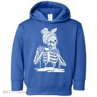 Caffeinated Skeleton Messy Bun Coffee Lover Skull Halloween Gift Toddler Hoodie thumb 0