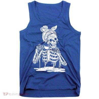 Caffeinated Skeleton Messy Bun Coffee Lover Skull Halloween Gift Tank Top