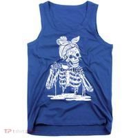 Caffeinated Skeleton Messy Bun Coffee Lover Skull Halloween Gift Tank Top thumb 0