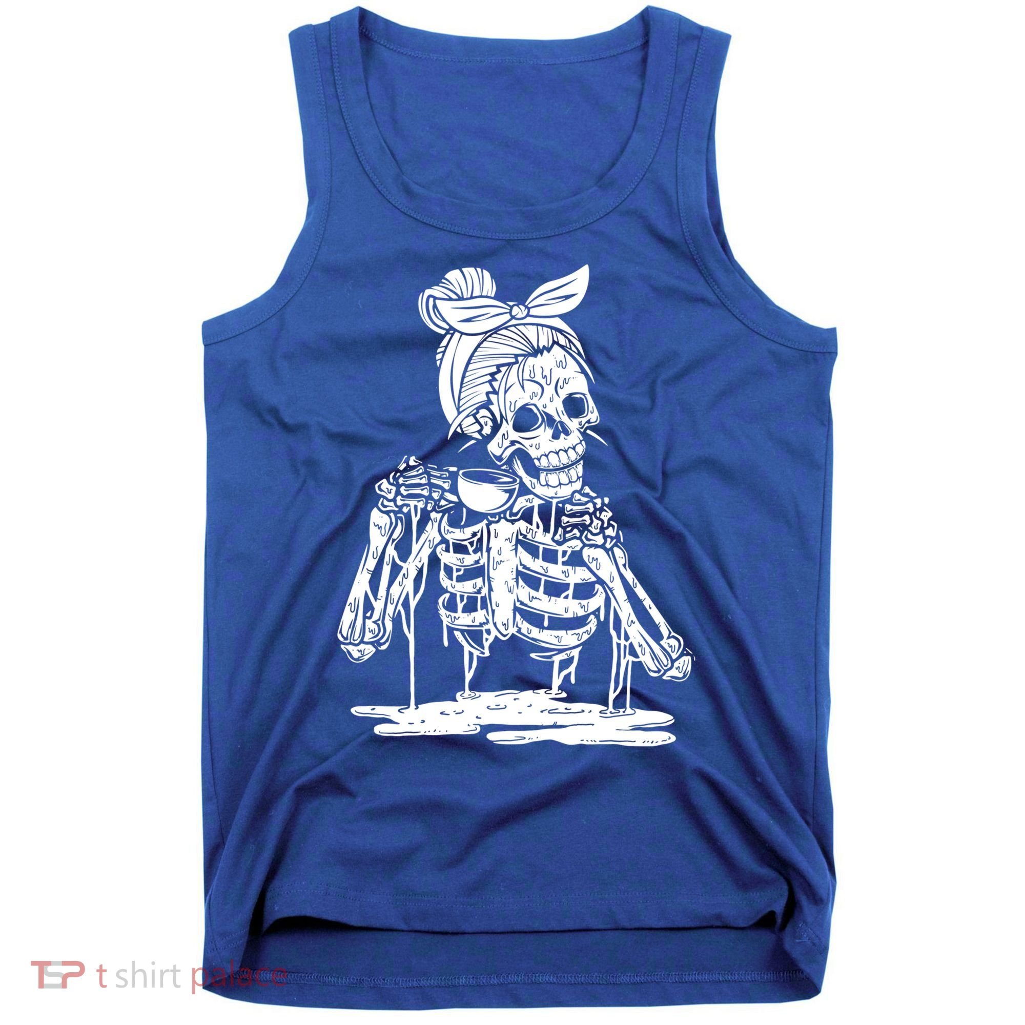 Caffeinated Skeleton Messy Bun Coffee Lover Skull Halloween Gift Tank Top