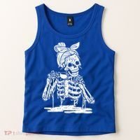 Caffeinated Skeleton Messy Bun Coffee Lover Skull Halloween Gift Tank Top thumb 2