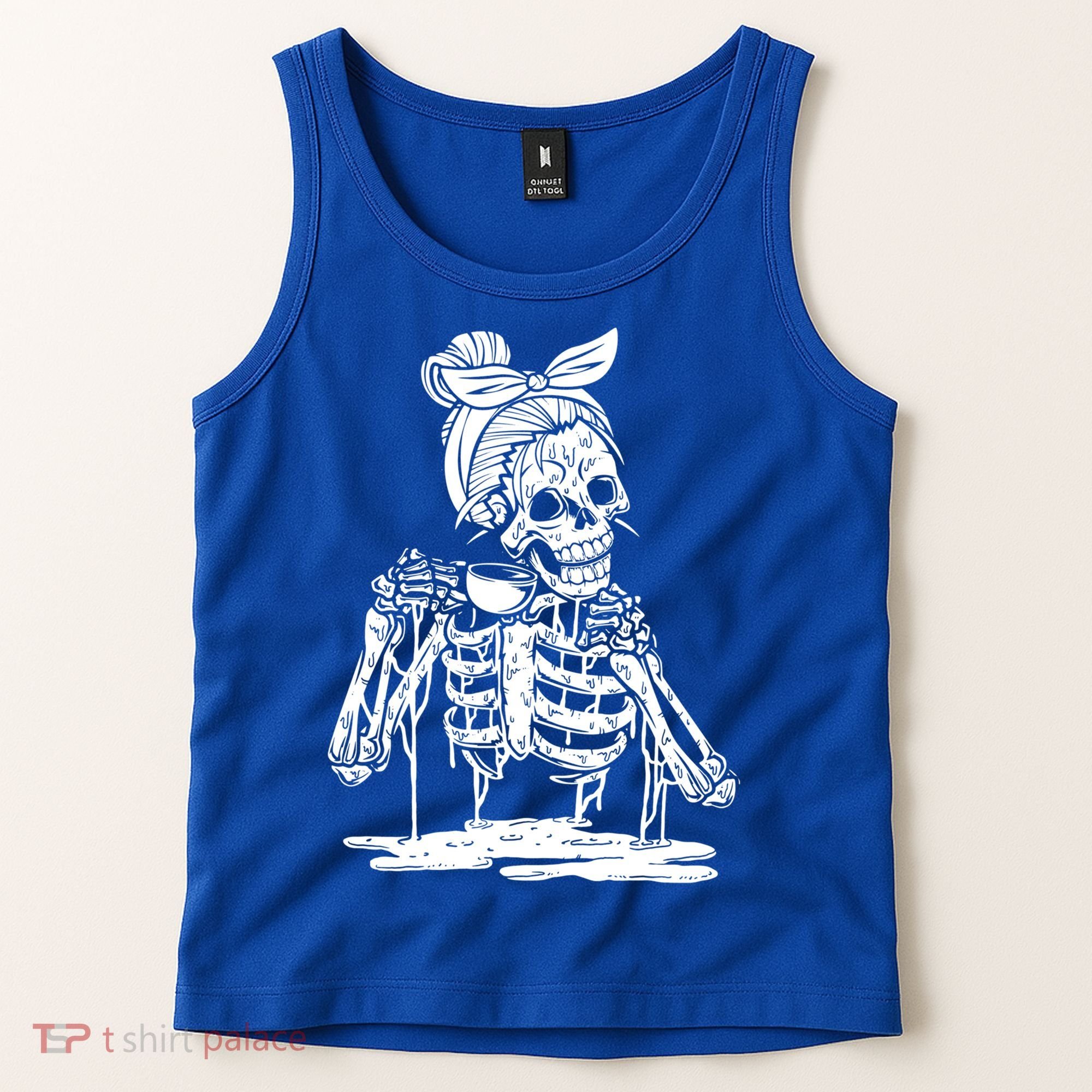 Caffeinated Skeleton Messy Bun Coffee Lover Skull Halloween Gift Tank Top