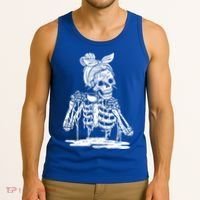 Caffeinated Skeleton Messy Bun Coffee Lover Skull Halloween Gift Tank Top thumb 3