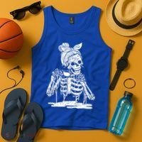 Caffeinated Skeleton Messy Bun Coffee Lover Skull Halloween Gift Tank Top thumb 4