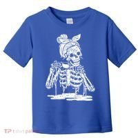 Caffeinated Skeleton Messy Bun Coffee Lover Skull Halloween Gift Toddler T-Shirt thumb 0