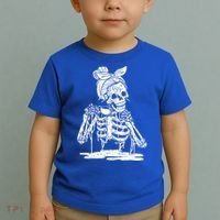 Caffeinated Skeleton Messy Bun Coffee Lover Skull Halloween Gift Toddler T-Shirt thumb 2