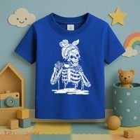 Caffeinated Skeleton Messy Bun Coffee Lover Skull Halloween Gift Toddler T-Shirt thumb 3