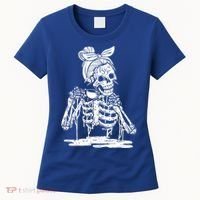 Caffeinated Skeleton Messy Bun Coffee Lover Skull Halloween Gift Women's T-Shirt thumb 0