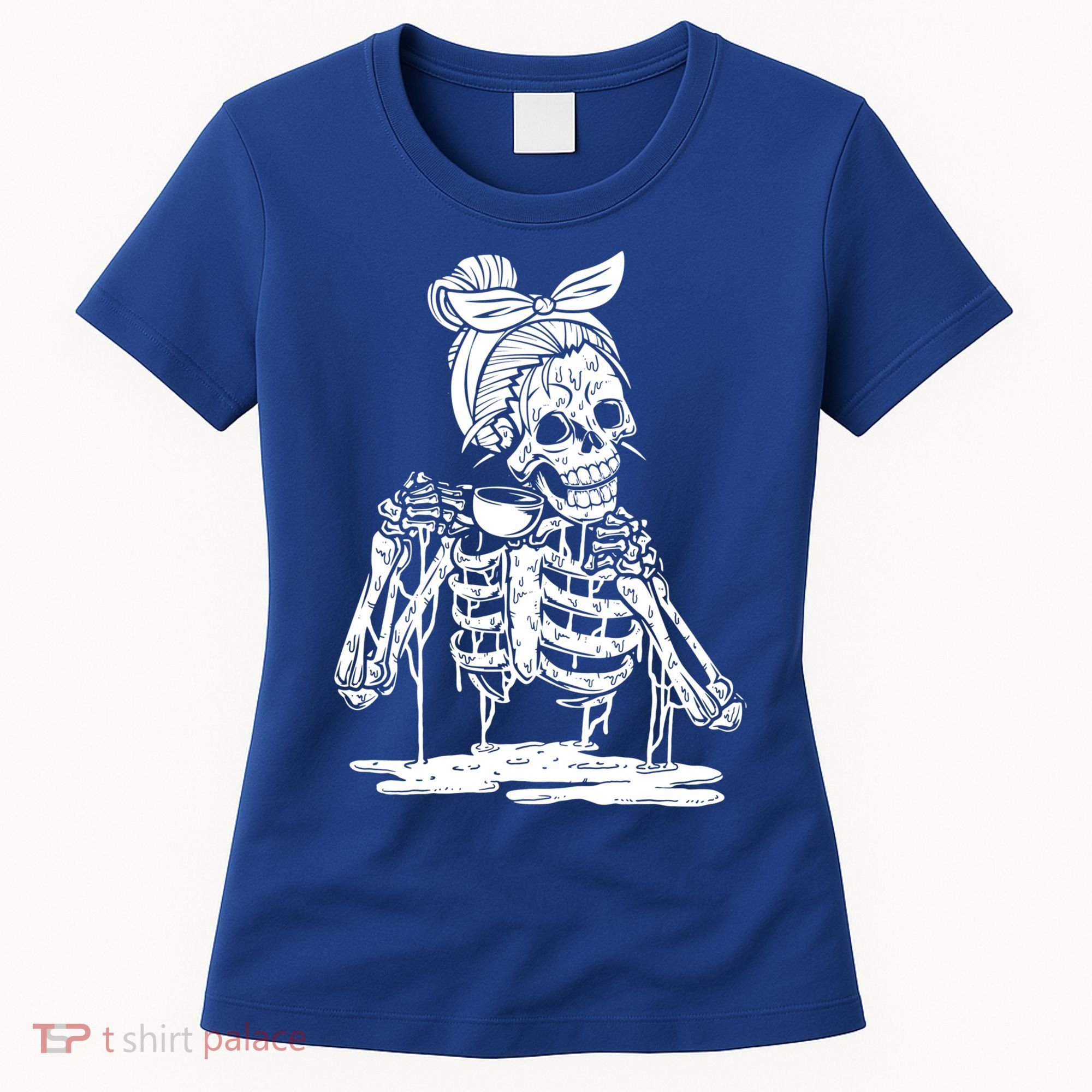 Caffeinated Skeleton Messy Bun Coffee Lover Skull Halloween Gift Women's T-Shirt