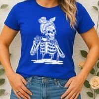 Caffeinated Skeleton Messy Bun Coffee Lover Skull Halloween Gift Women's T-Shirt thumb 2