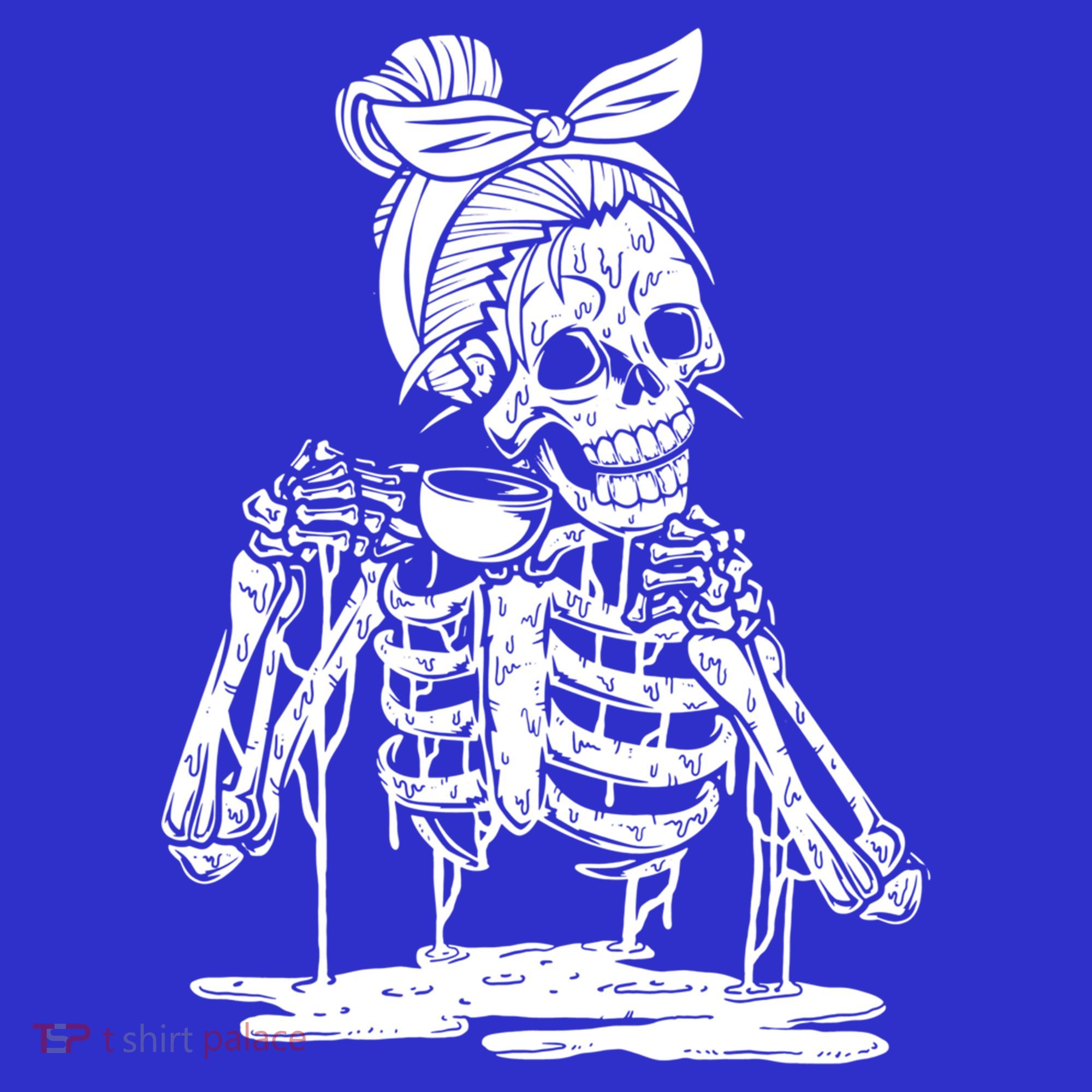 Caffeinated Skeleton Messy Bun Coffee Lover Skull Halloween Gift Women's T-Shirt
