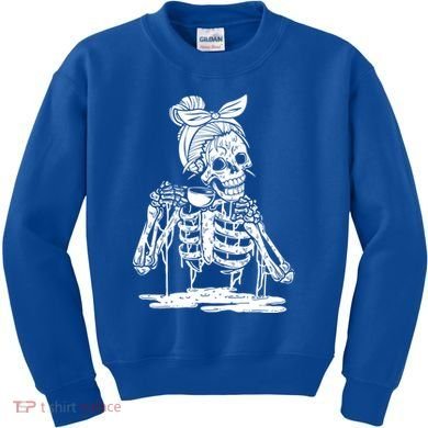Caffeinated Skeleton Messy Bun Coffee Lover Skull Halloween Gift Kids Sweatshirt