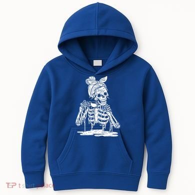Caffeinated Skeleton Messy Bun Coffee Lover Skull Halloween Gift Kids Hoodie