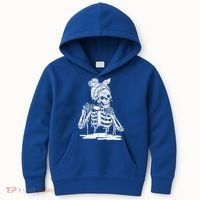 Caffeinated Skeleton Messy Bun Coffee Lover Skull Halloween Gift Kids Hoodie thumb 0