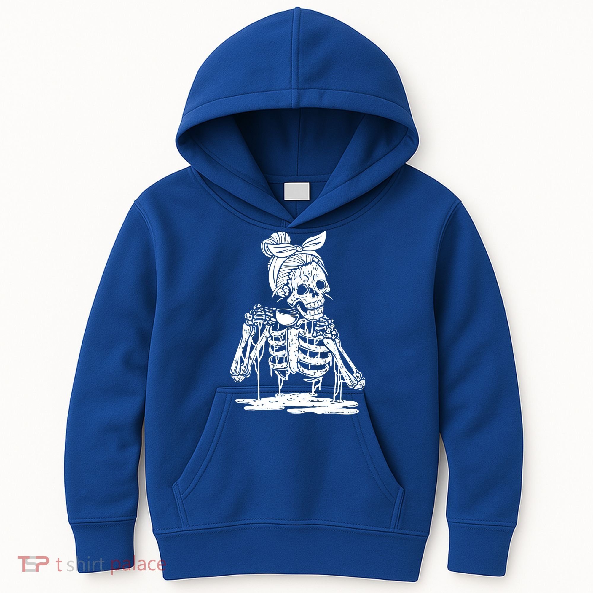 Caffeinated Skeleton Messy Bun Coffee Lover Skull Halloween Gift Kids Hoodie