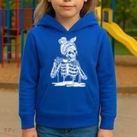 Caffeinated Skeleton Messy Bun Coffee Lover Skull Halloween Gift Kids Hoodie thumb 3