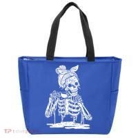 Caffeinated Skeleton Messy Bun Coffee Lover Skull Halloween Gift Tote Bag thumb 0