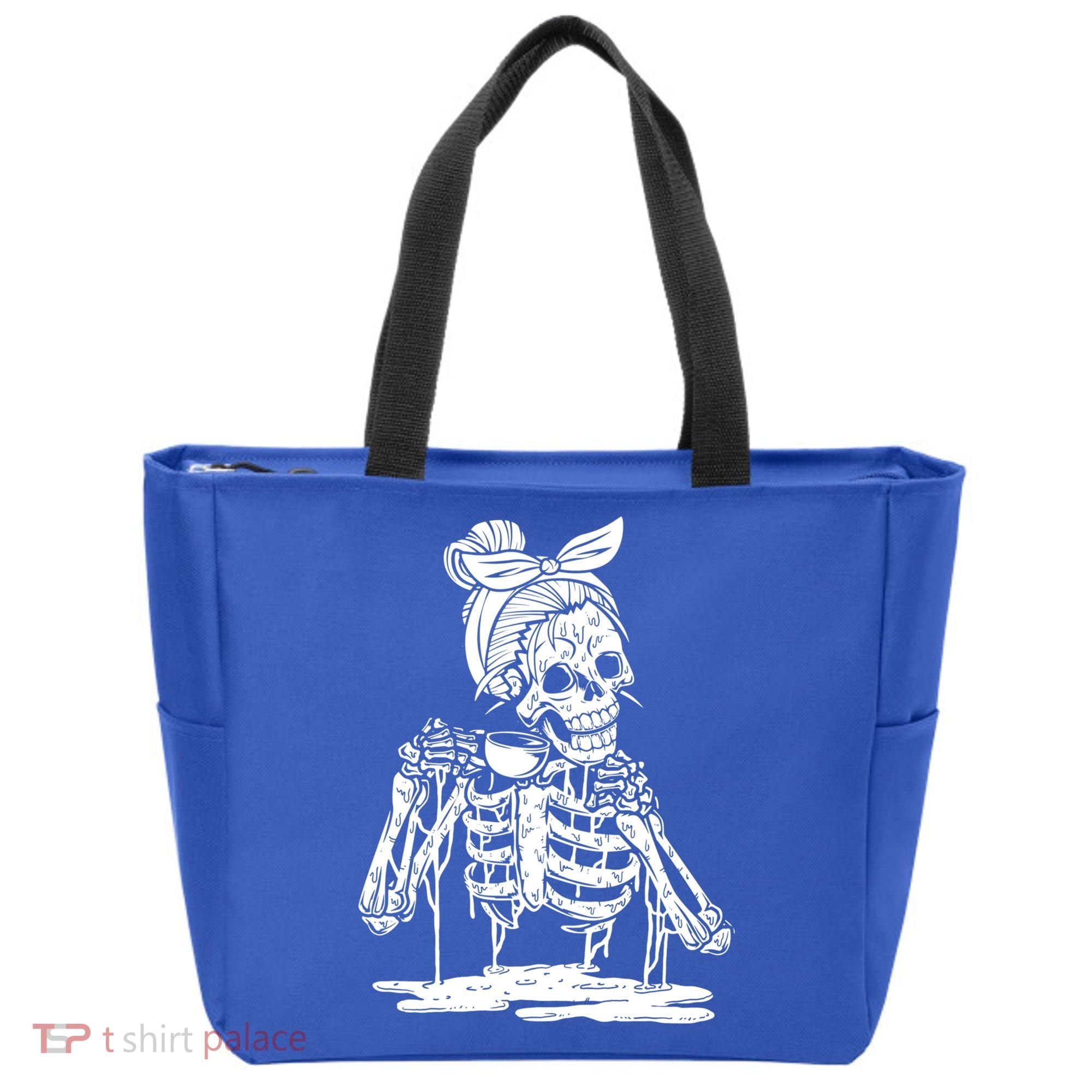 Caffeinated Skeleton Messy Bun Coffee Lover Skull Halloween Gift Tote Bag