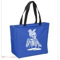 Caffeinated Skeleton Messy Bun Coffee Lover Skull Halloween Gift Tote Bag thumb 2