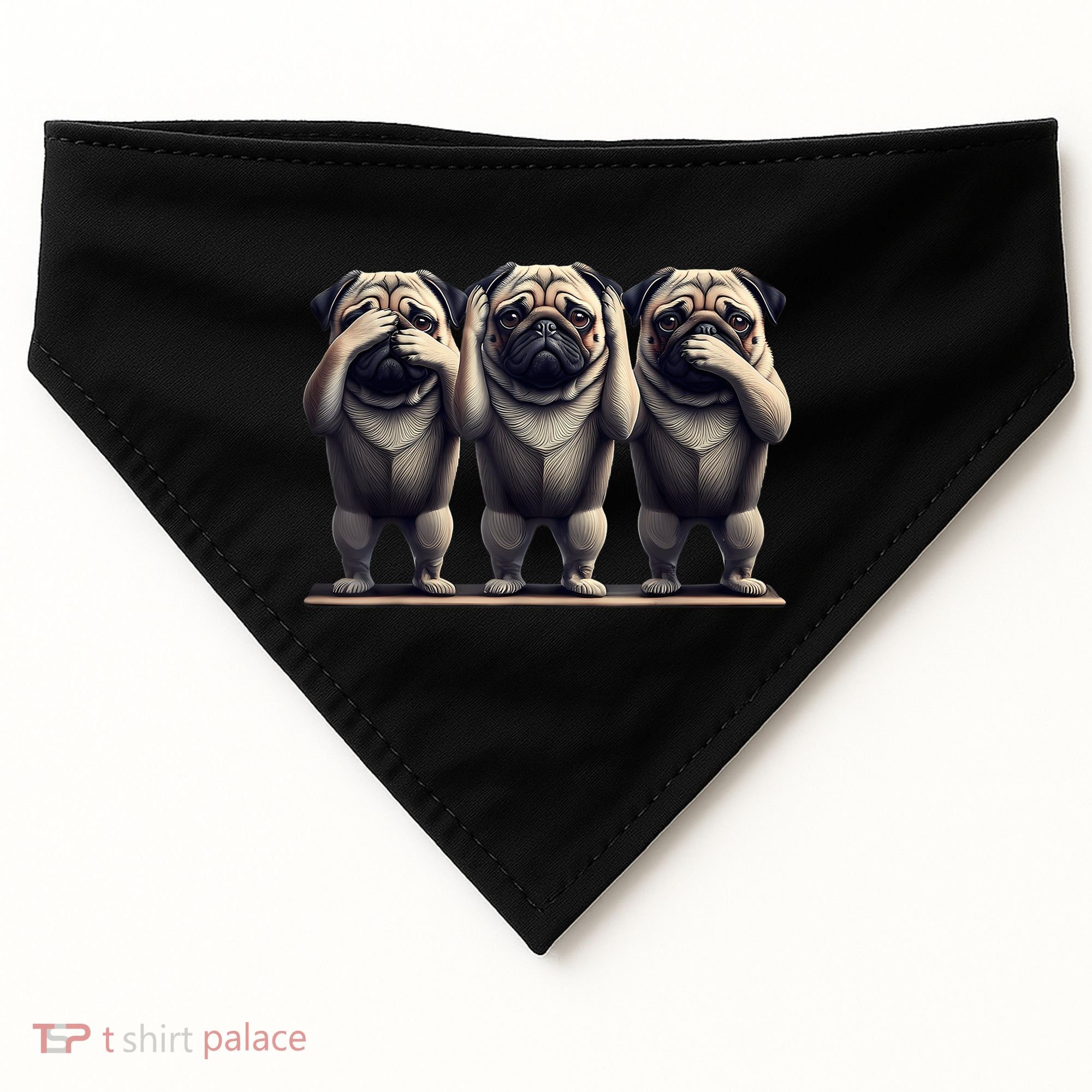 Cute See No Evil Hear No Evil Speak No Evil Three Pug USA-Made Doggie Bandana
