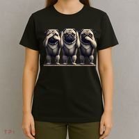 Cute See No Evil Hear No Evil Speak No Evil Three Pug T-Shirt thumb 4