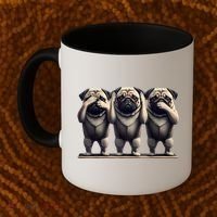 Cute See No Evil Hear No Evil Speak No Evil Three Pug Coffee Mug thumb 2