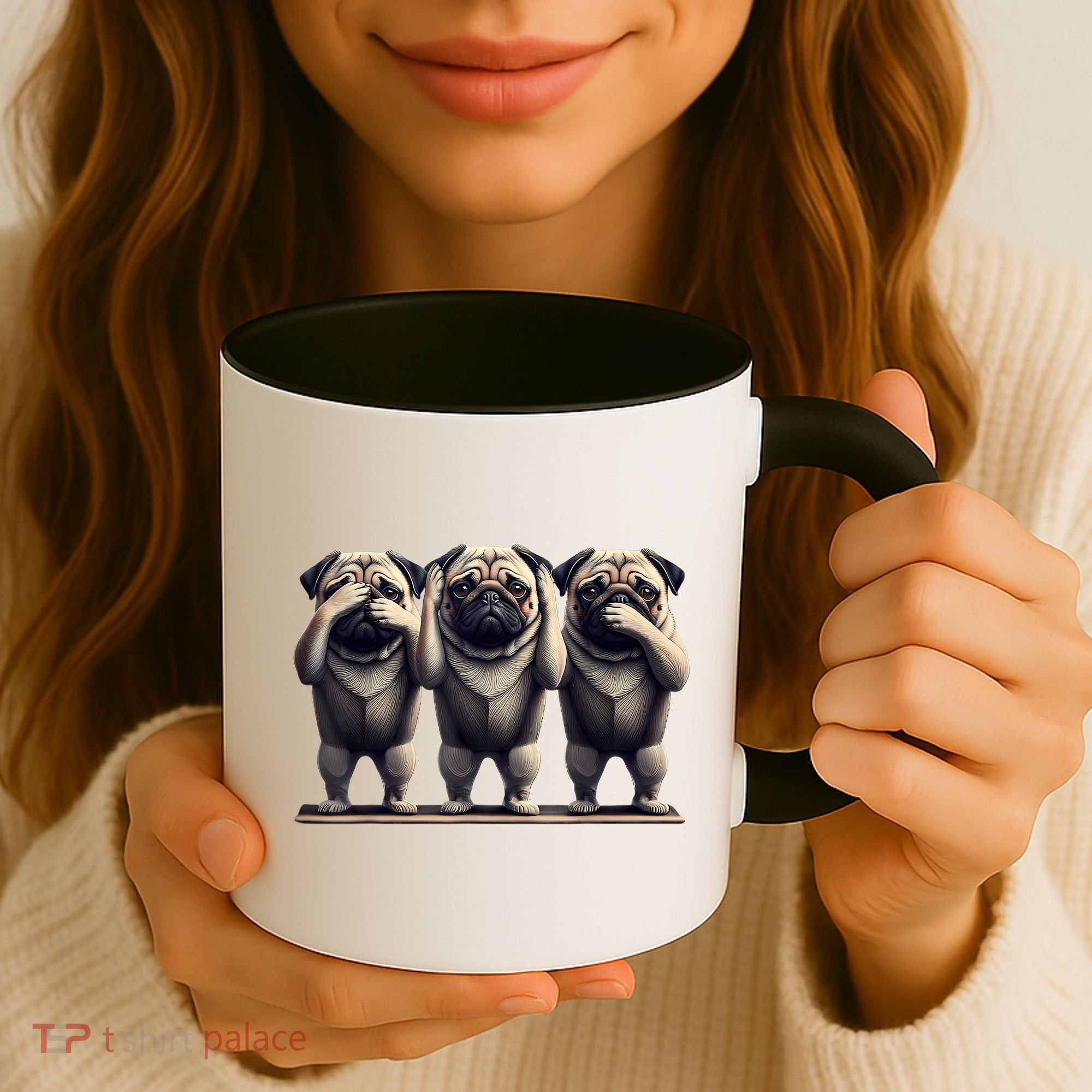 Cute See No Evil Hear No Evil Speak No Evil Three Pug Coffee Mug