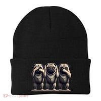 Cute See No Evil Hear No Evil Speak No Evil Three Pug Beanie thumb 0