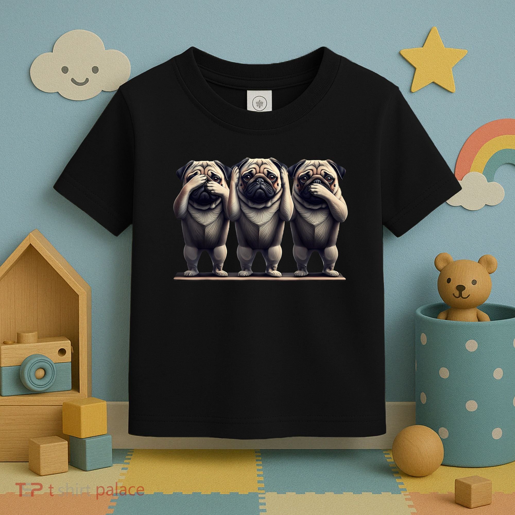 Cute See No Evil Hear No Evil Speak No Evil Three Pug Toddler T-Shirt