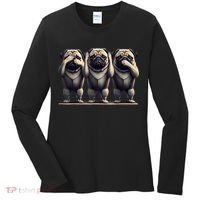 Cute See No Evil Hear No Evil Speak No Evil Three Pug Women's Long Sleeve Shirt thumb 0