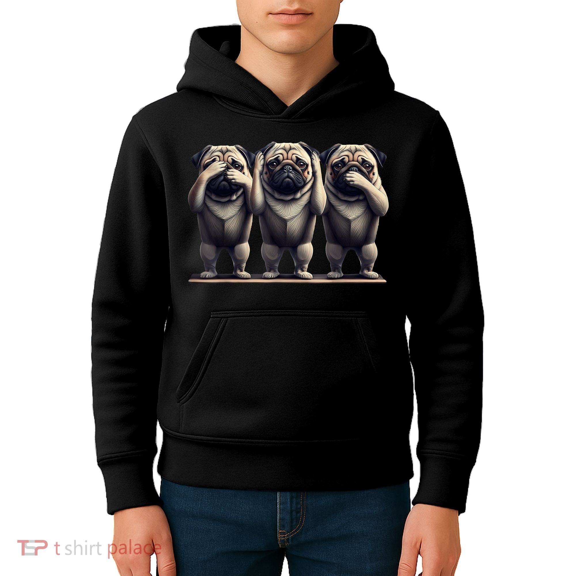 Cute See No Evil Hear No Evil Speak No Evil Three Pug Kids Hoodie