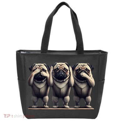 Cute See No Evil Hear No Evil Speak No Evil Three Pug Tote Bag
