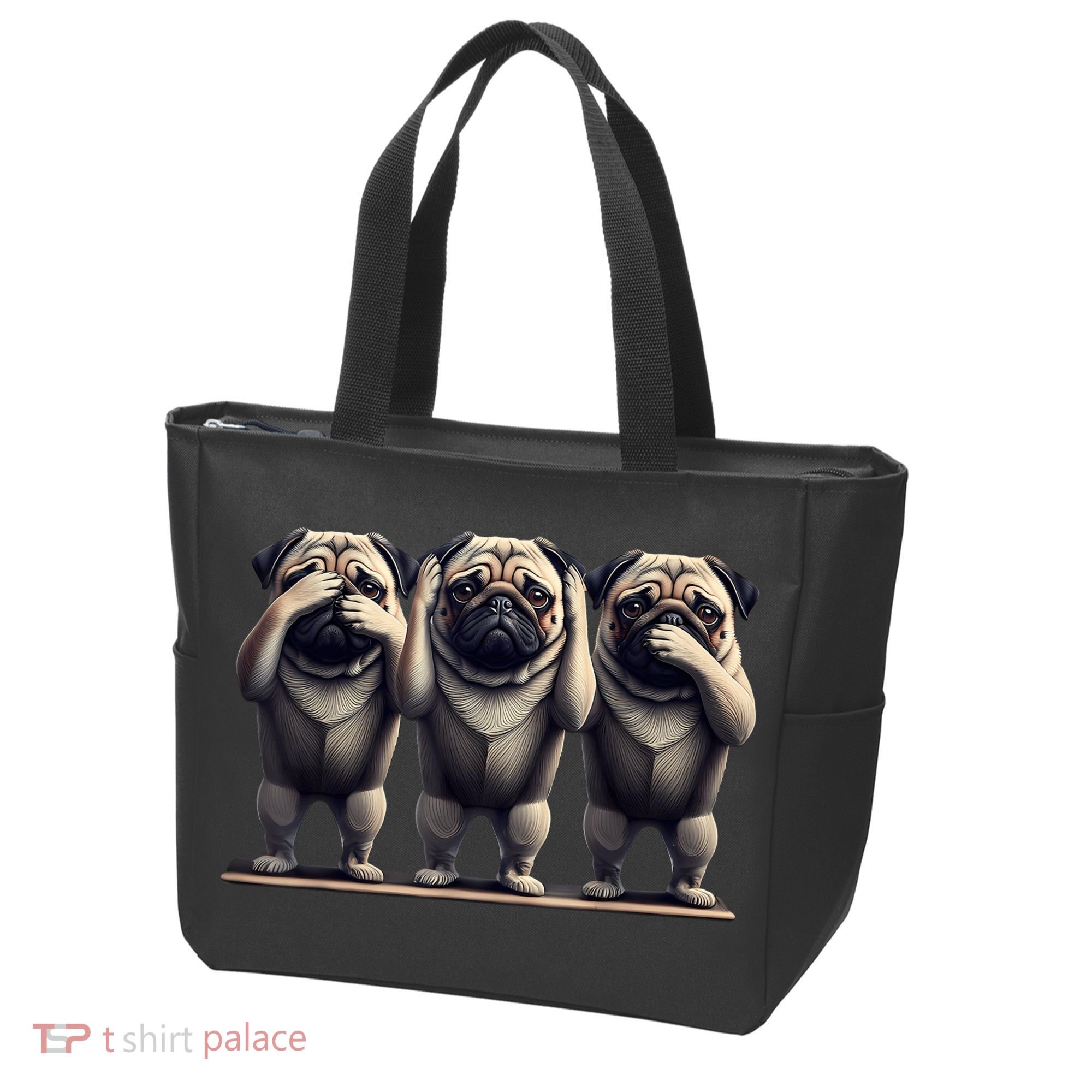 Cute See No Evil Hear No Evil Speak No Evil Three Pug Tote Bag