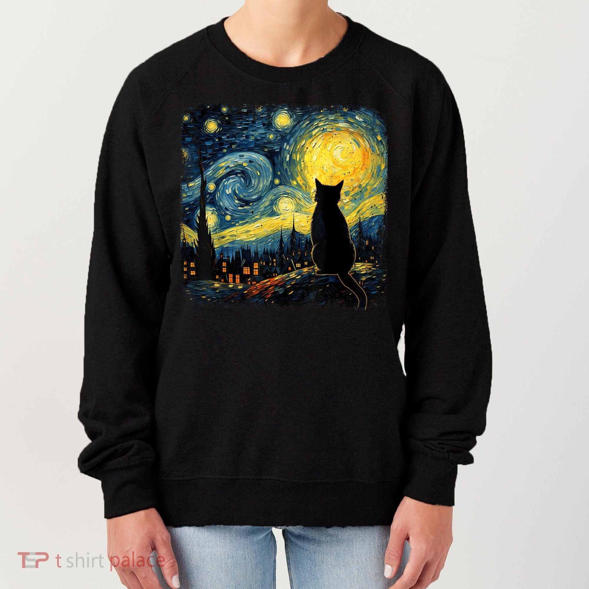Cat Starry Night Van Gogh Cat For Cat Lover Cat Mom Cat Dad Women's Sweatshirt
