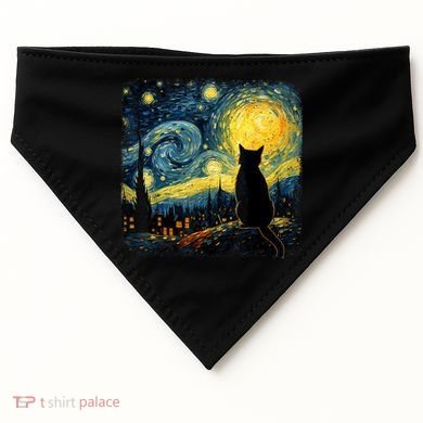 Cat Starry Night Van Gogh Cat For Cat Lover Cat Mom Cat Dad USA-Made Doggie Bandana