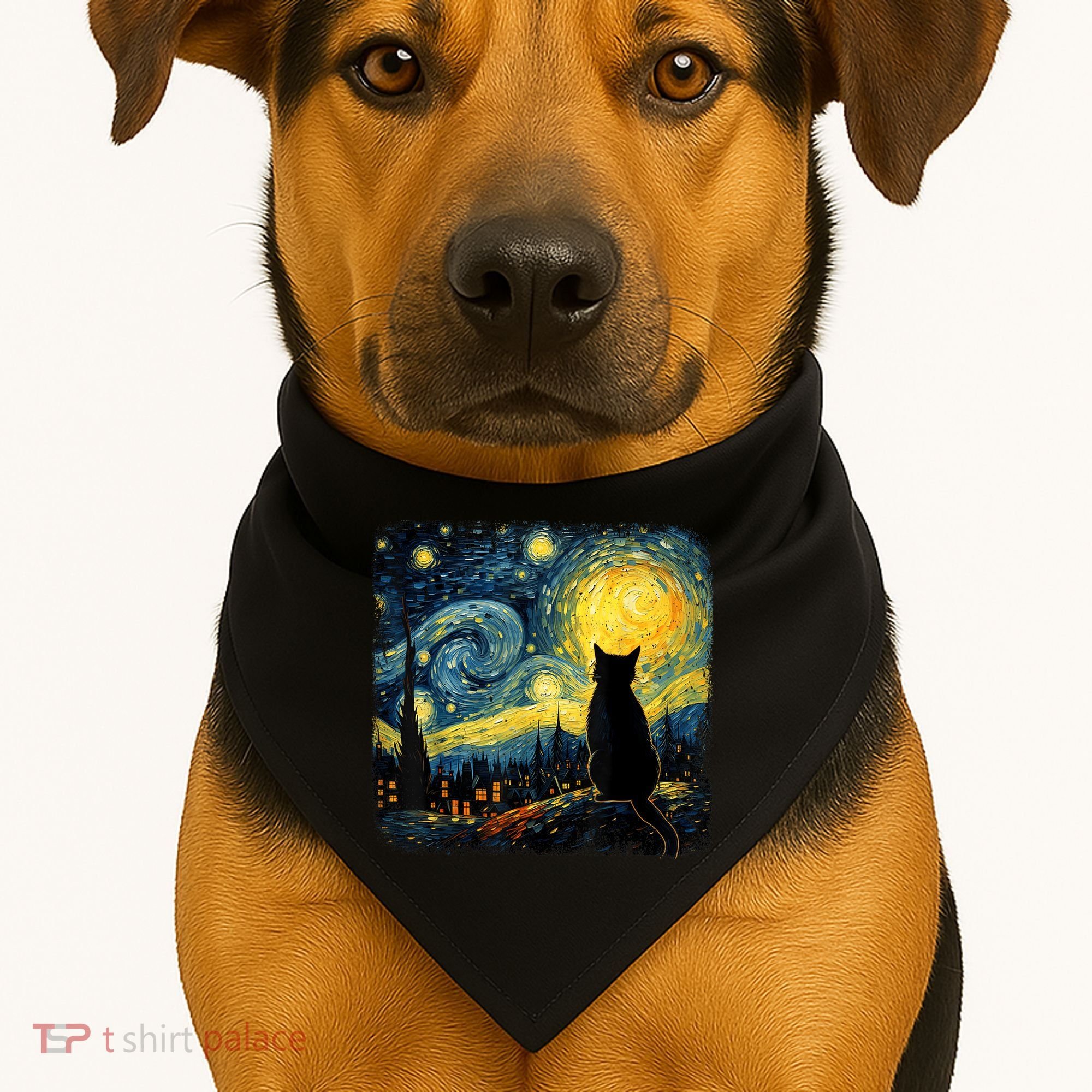 Cat Starry Night Van Gogh Cat For Cat Lover Cat Mom Cat Dad USA-Made Doggie Bandana