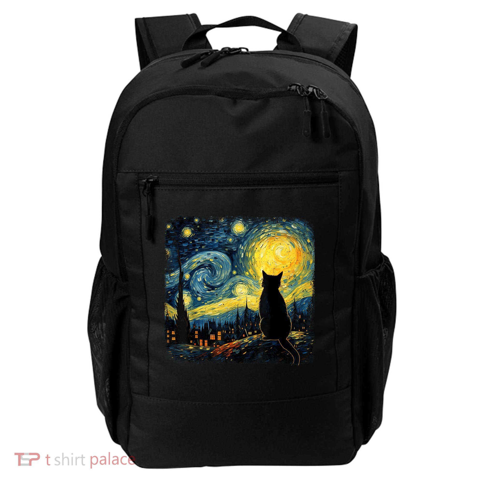 Cat Starry Night Van Gogh Cat For Cat Lover Cat Mom Cat Dad Backpack