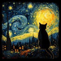 Cat Starry Night Van Gogh Cat For Cat Lover Cat Mom Cat Dad Women's Hoodie thumb 2