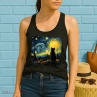 Cat Starry Night Van Gogh Cat For Cat Lover Cat Mom Cat Dad Women's Tank Top thumb 2