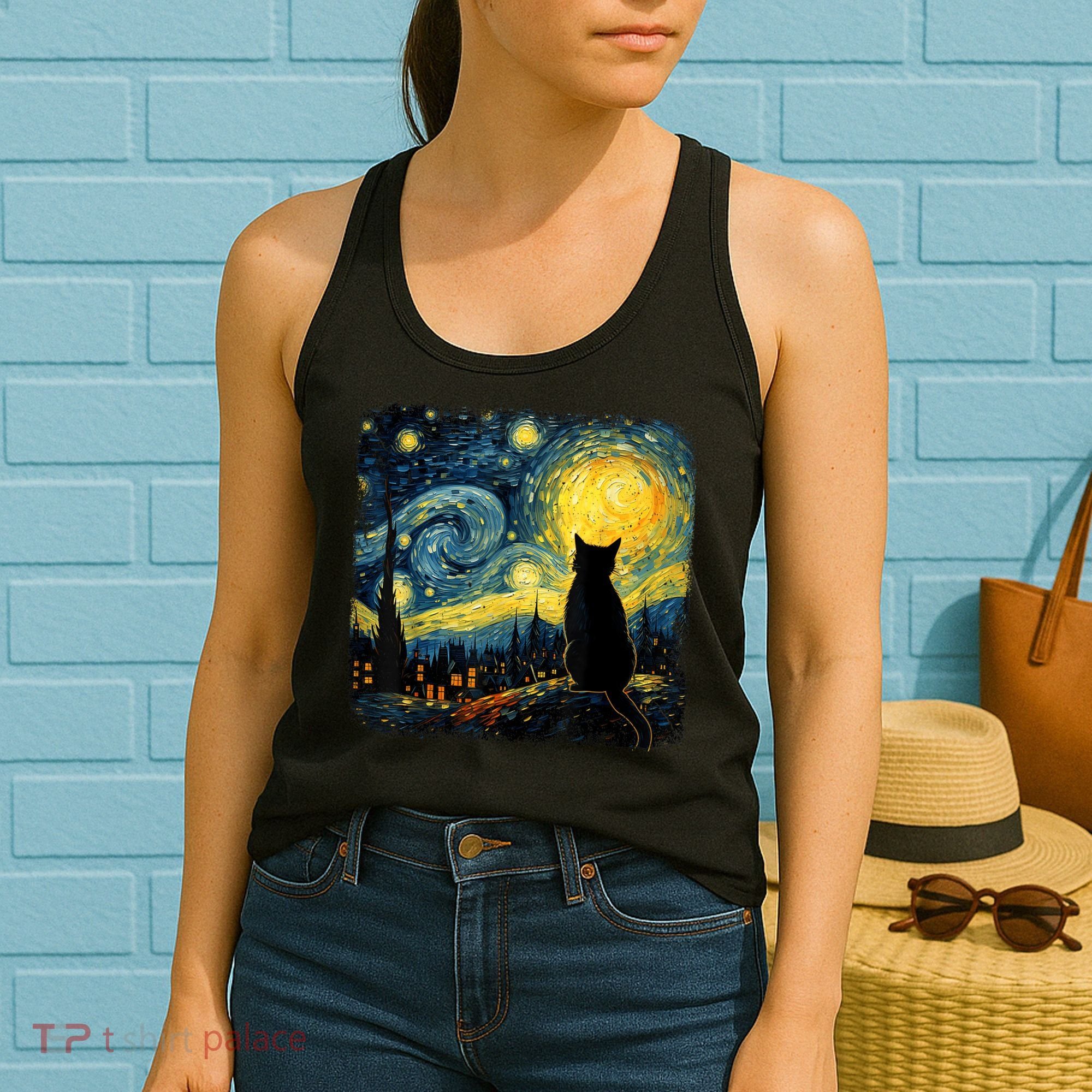 Cat Starry Night Van Gogh Cat For Cat Lover Cat Mom Cat Dad Women's Tank Top