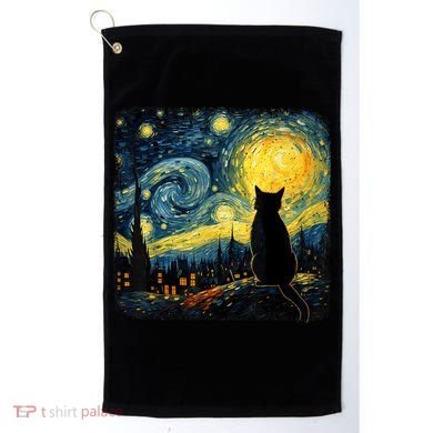 Cat Starry Night Van Gogh Cat For Cat Lover Cat Mom Cat Dad Golf Towel