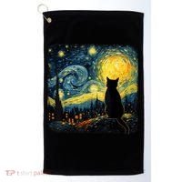Cat Starry Night Van Gogh Cat For Cat Lover Cat Mom Cat Dad Golf Towel thumb 0