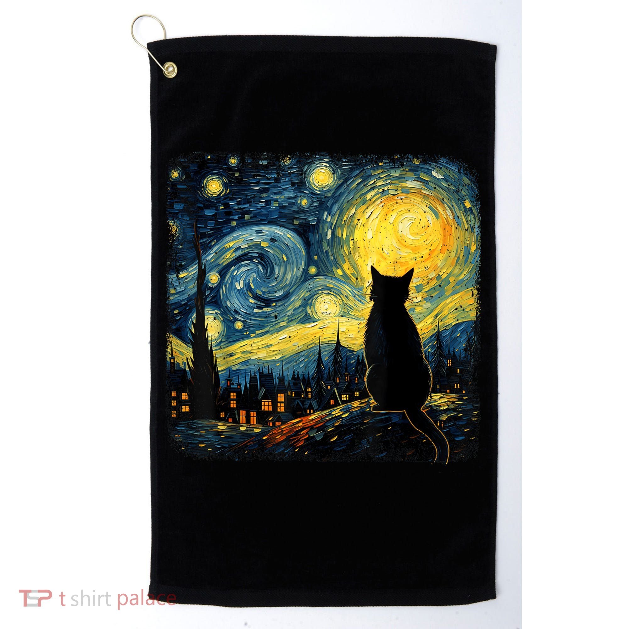 Cat Starry Night Van Gogh Cat For Cat Lover Cat Mom Cat Dad Golf Towel