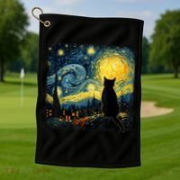 Cat Starry Night Van Gogh Cat For Cat Lover Cat Mom Cat Dad Golf Towel thumb 1