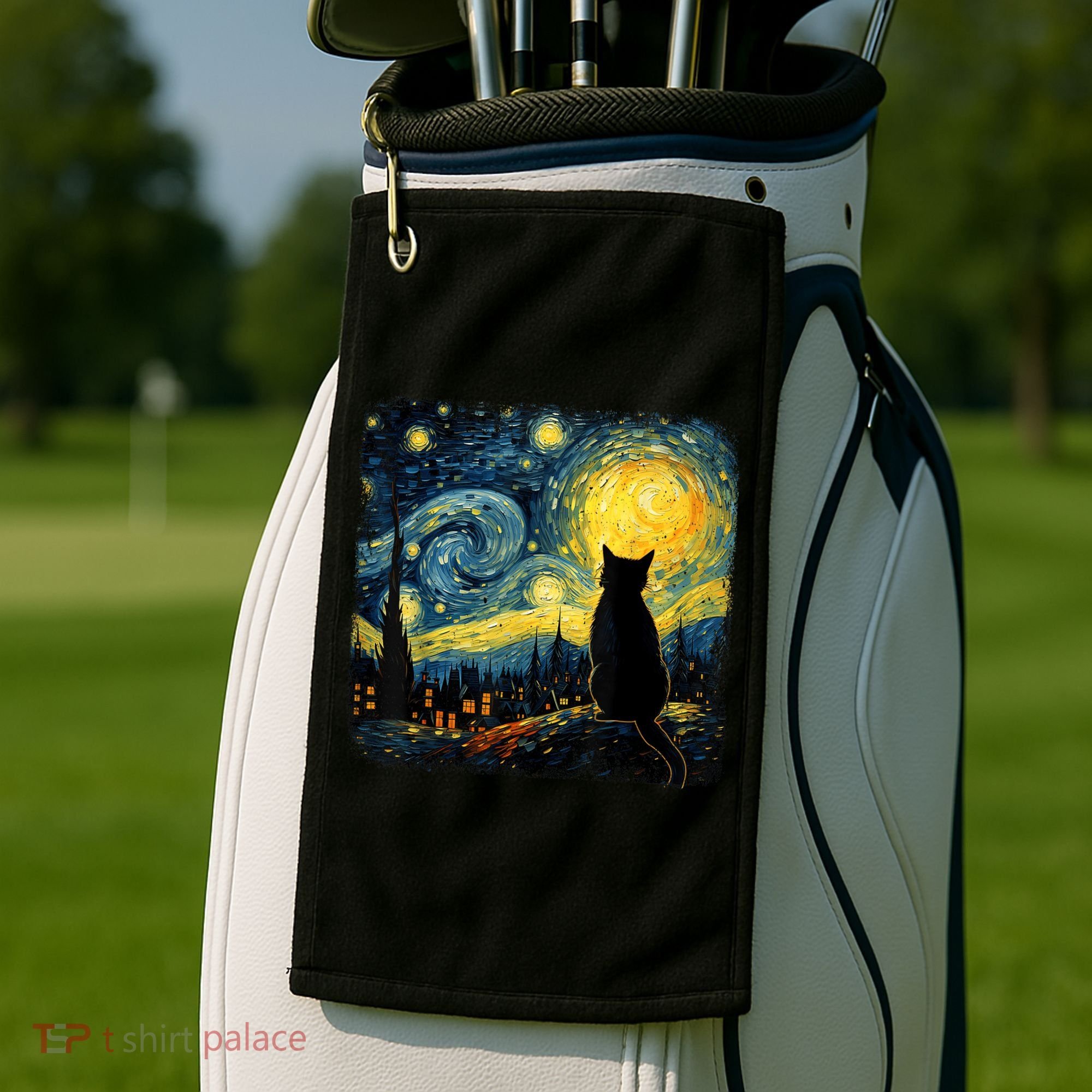 Cat Starry Night Van Gogh Cat For Cat Lover Cat Mom Cat Dad Golf Towel