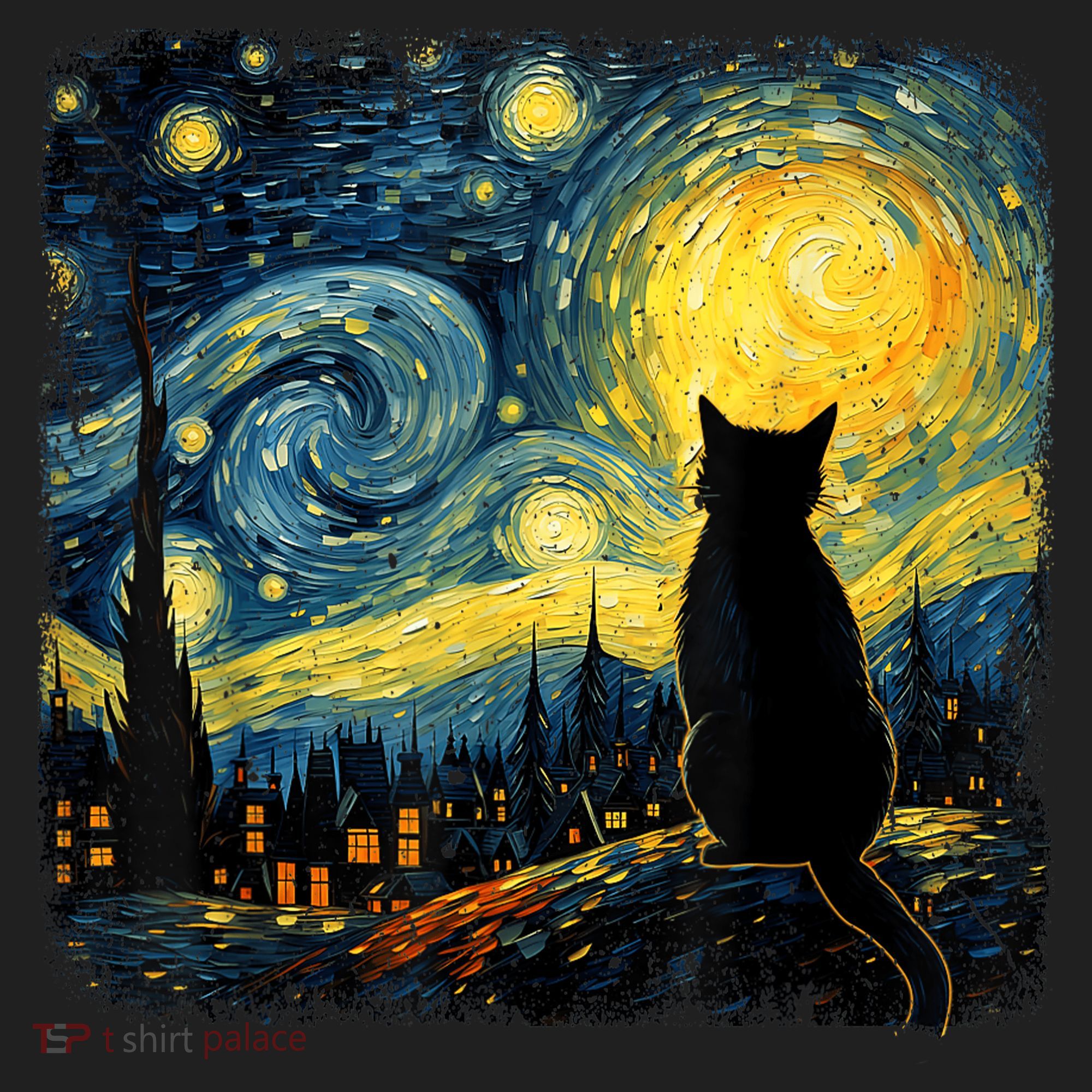Cat Starry Night Van Gogh Cat For Cat Lover Cat Mom Cat Dad Golf Towel